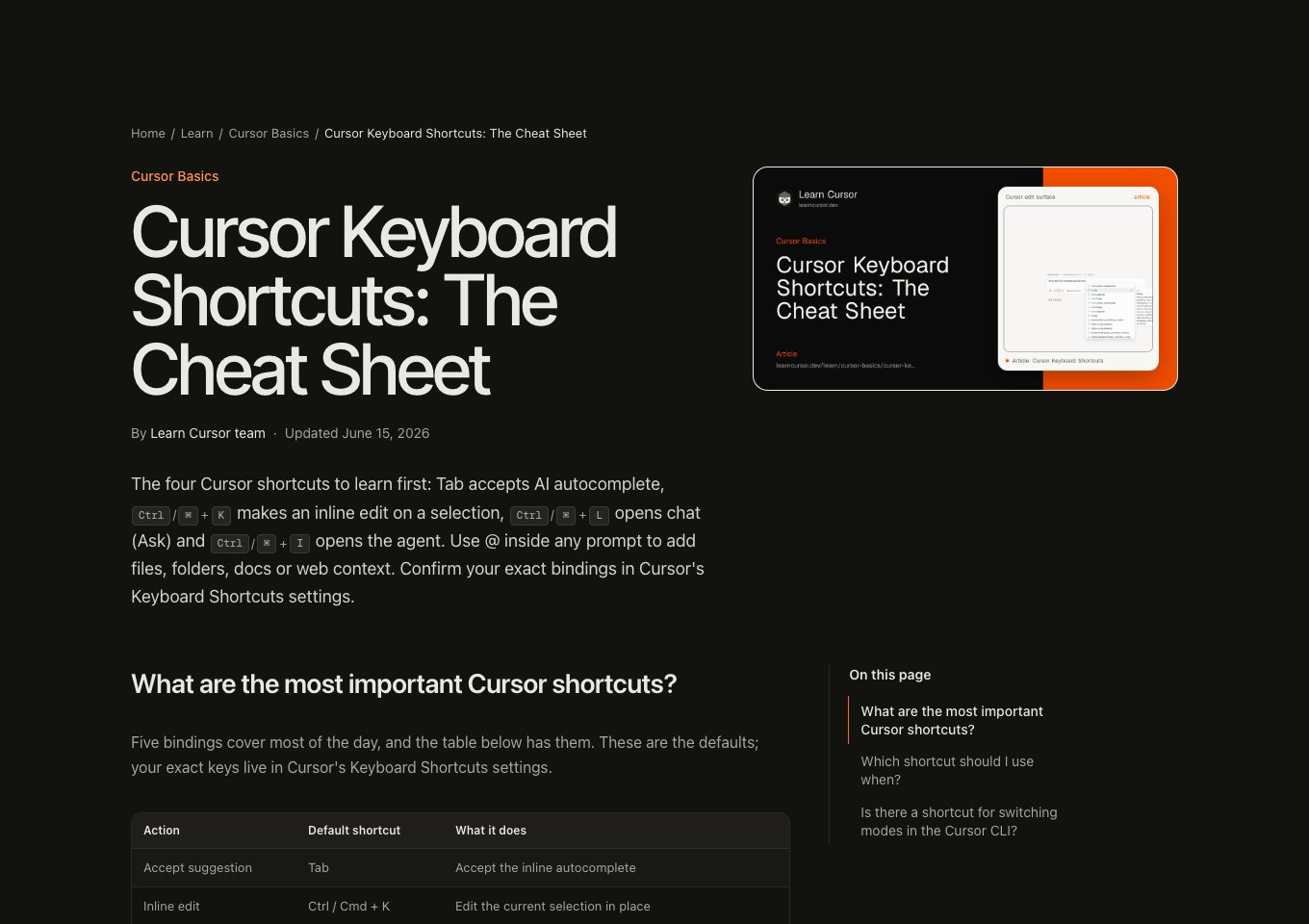 Cursor Keyboard Shortcuts: The Cheat Sheet by Learn Cursor