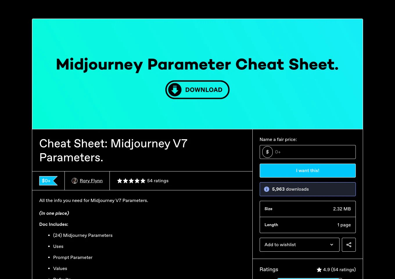 Midjourney V7 Parameter Cheat Sheet by Rory Flynn