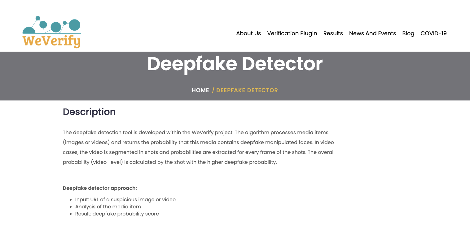 WeVerify Deepfake Detector