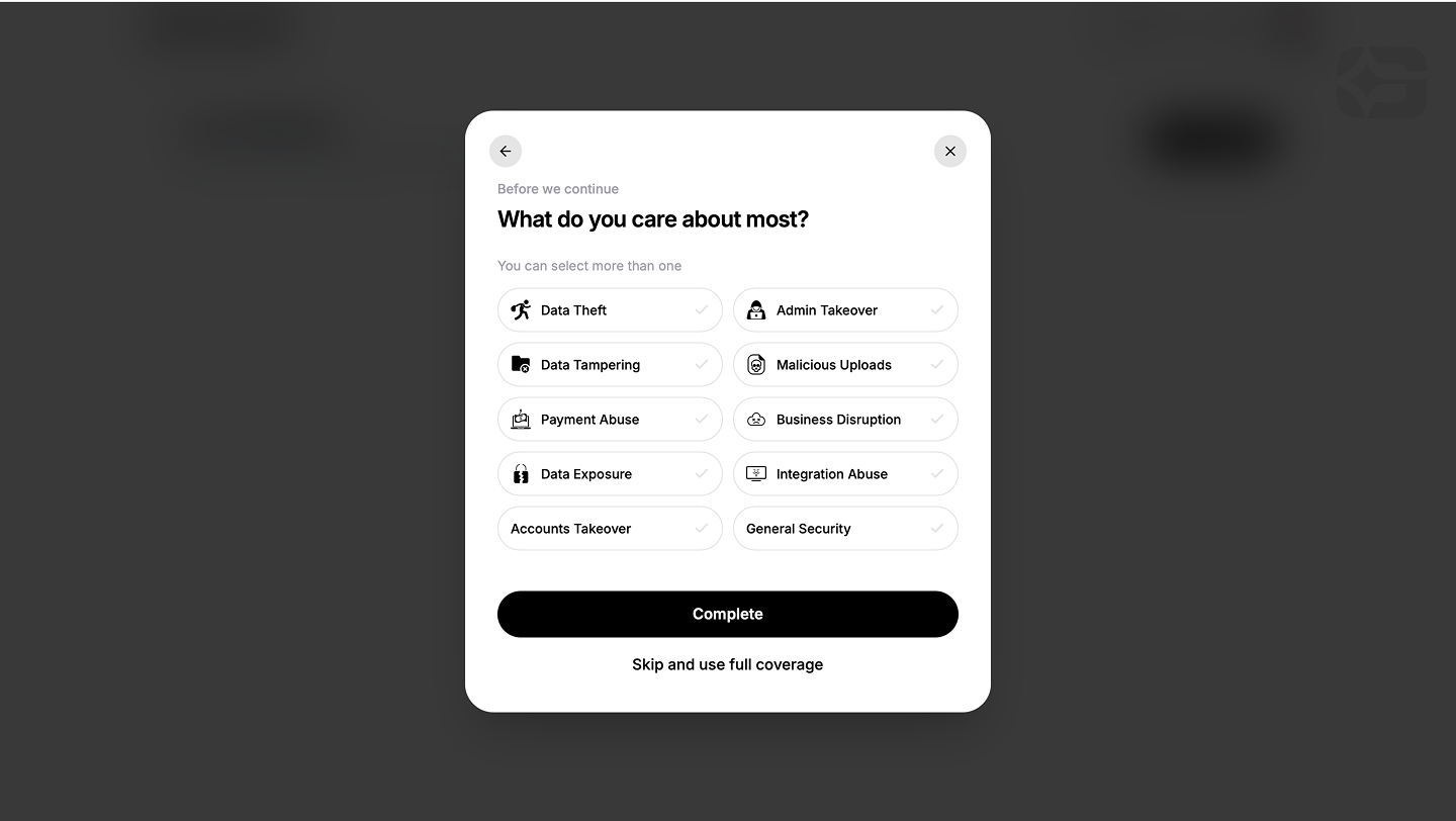 Security focus area picker