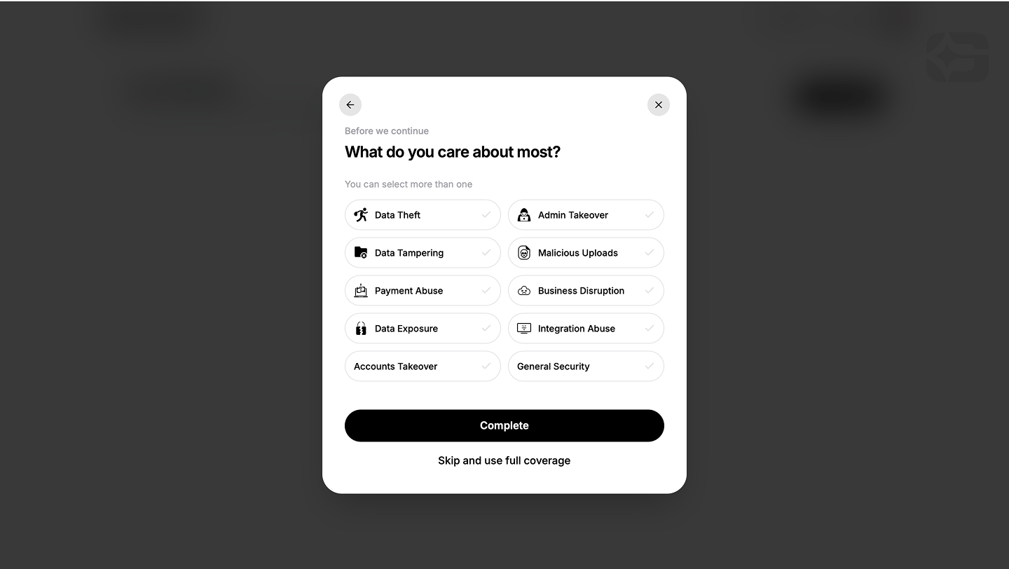 Security focus area picker