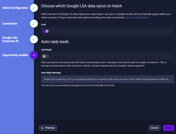 Google LSA auto-reply configuration