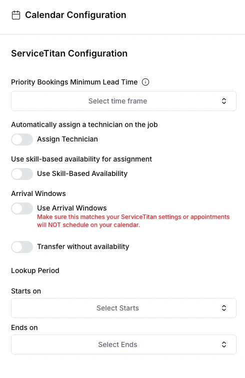 ServiceTitan Configuration settings