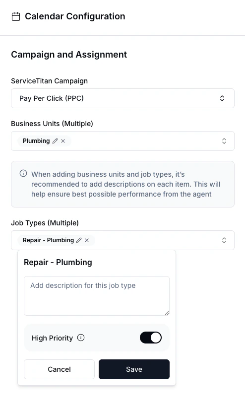 Job Types configuration with High Priority toggle