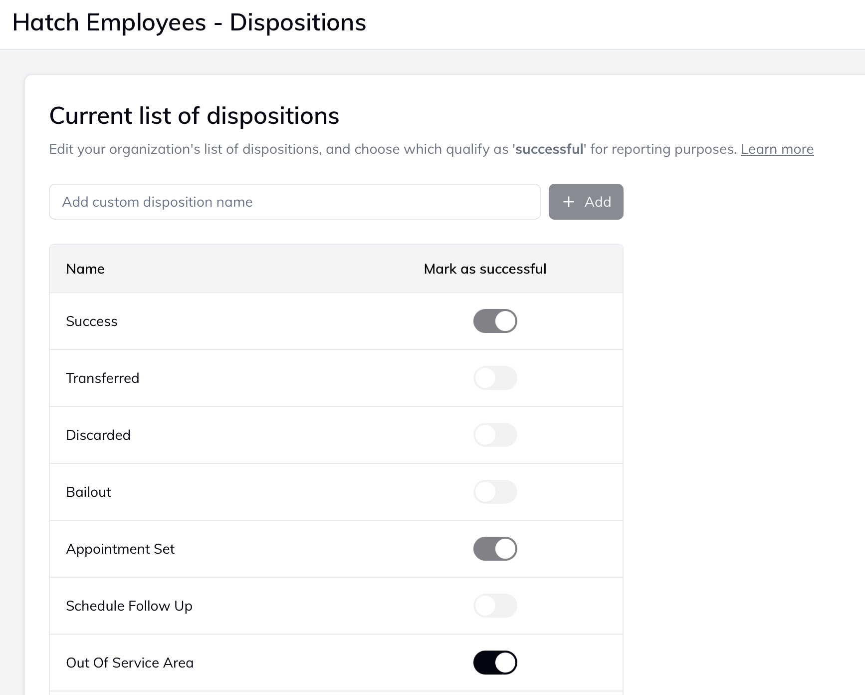 Configuring Dispositions - Hatch Documentation