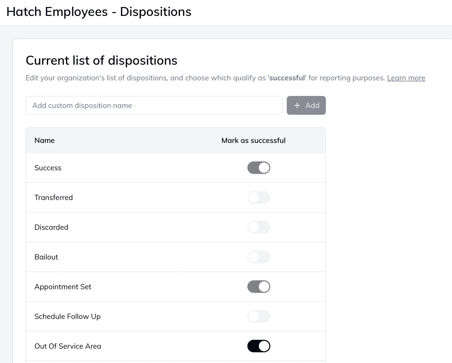 Dispositions settings