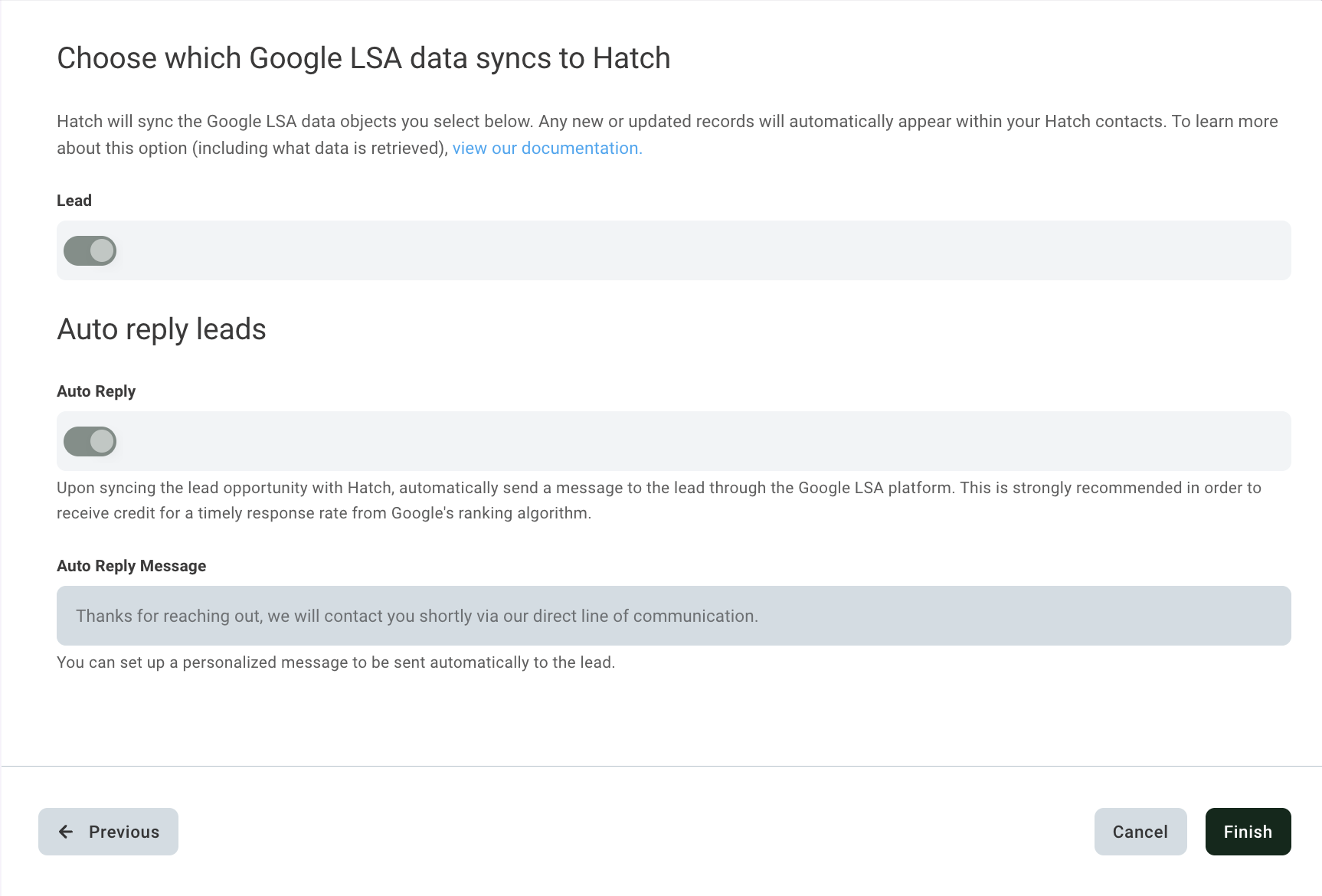 Google LSA auto-reply configuration