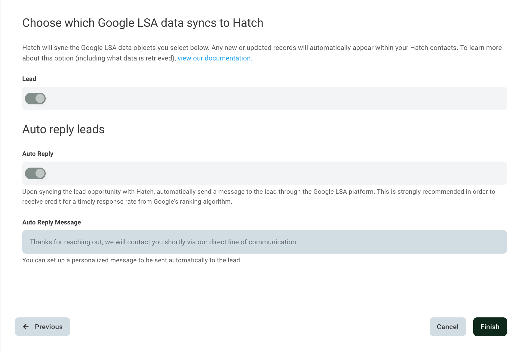 Google LSA auto-reply configuration