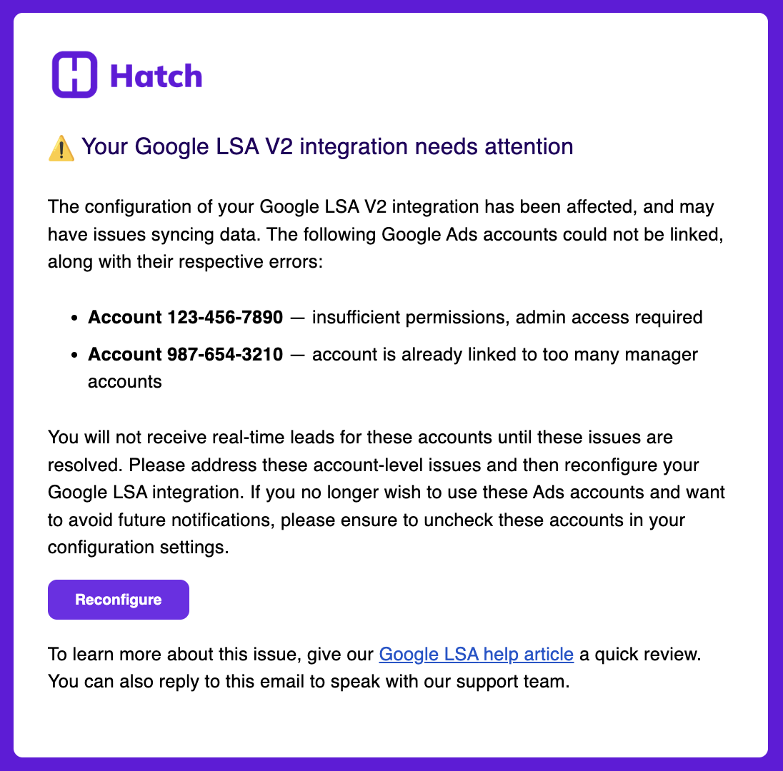 Google Local Services Ads (LSA) - Hatch Documentation