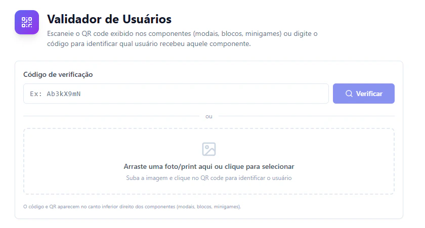 Tela do Validador de Premiação da UserIn