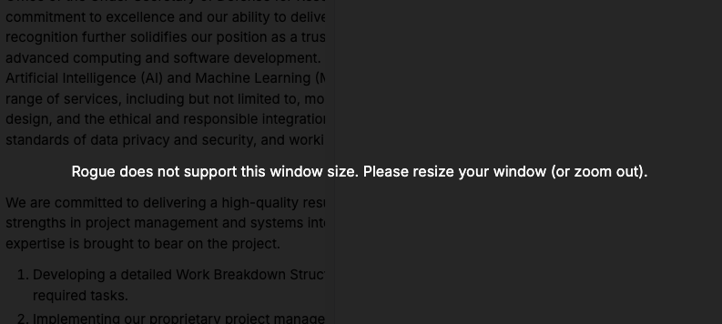 Window size error message