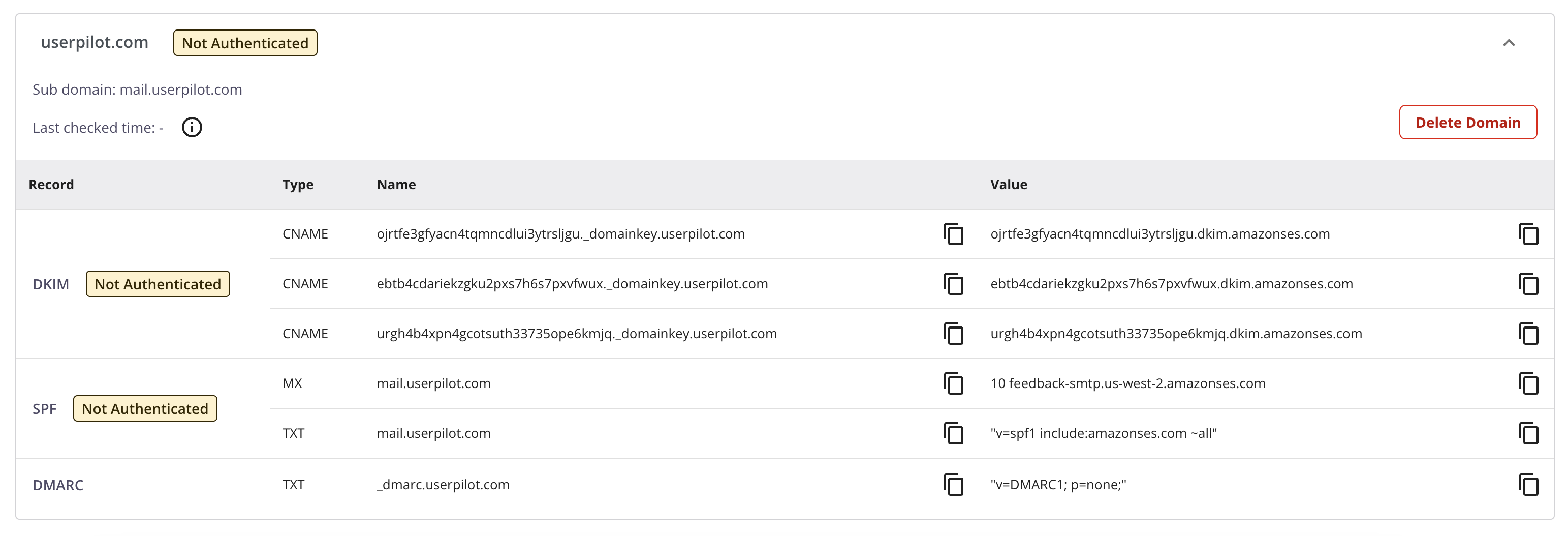 Pending domain authentication status