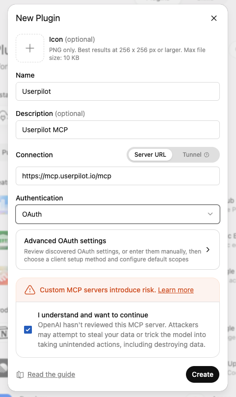 Adding the Userpilot connector in ChatGPT