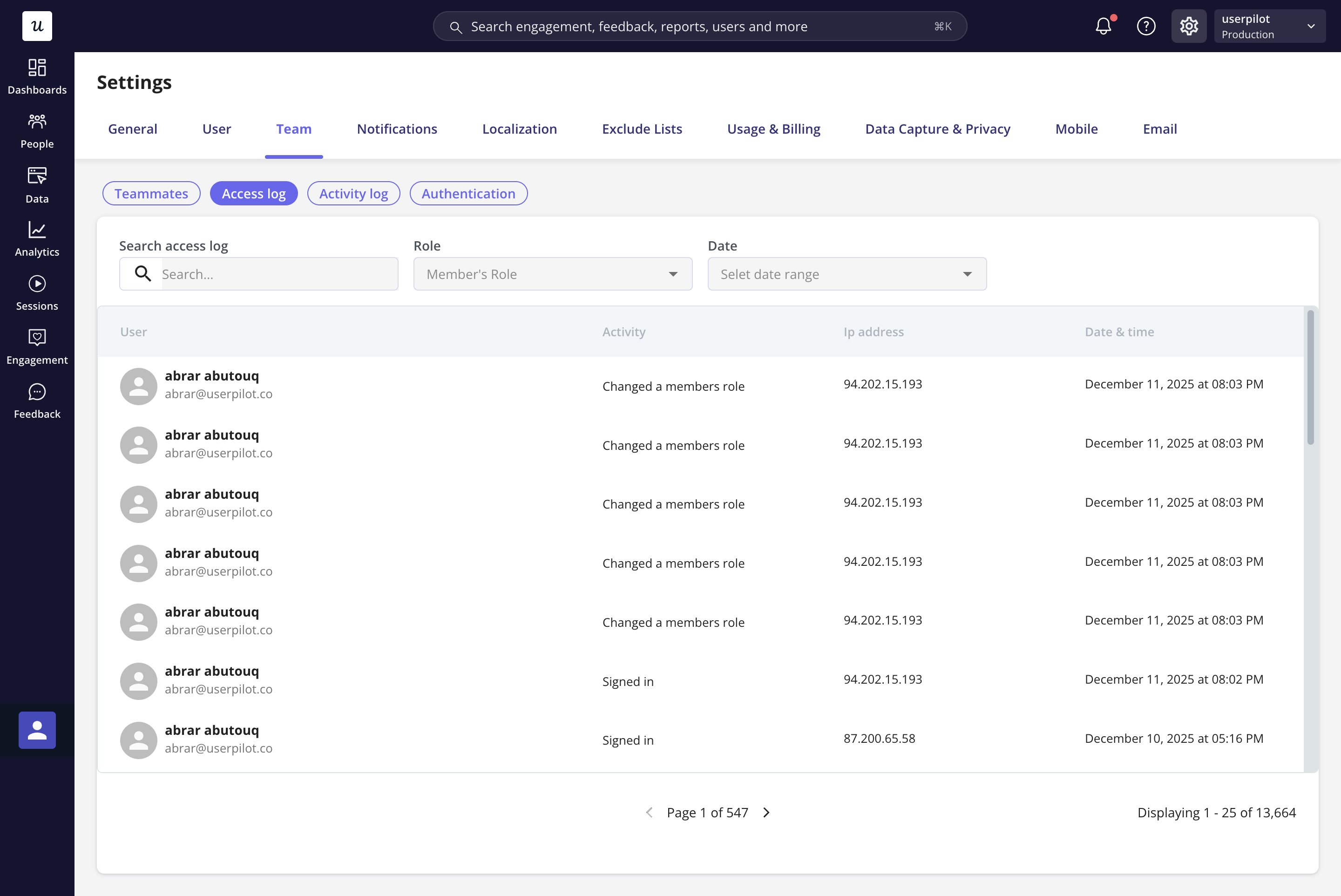 Screencapture Run Userpilot Io Settings Team Access Log 2025 12 11 22 11 26 Pn