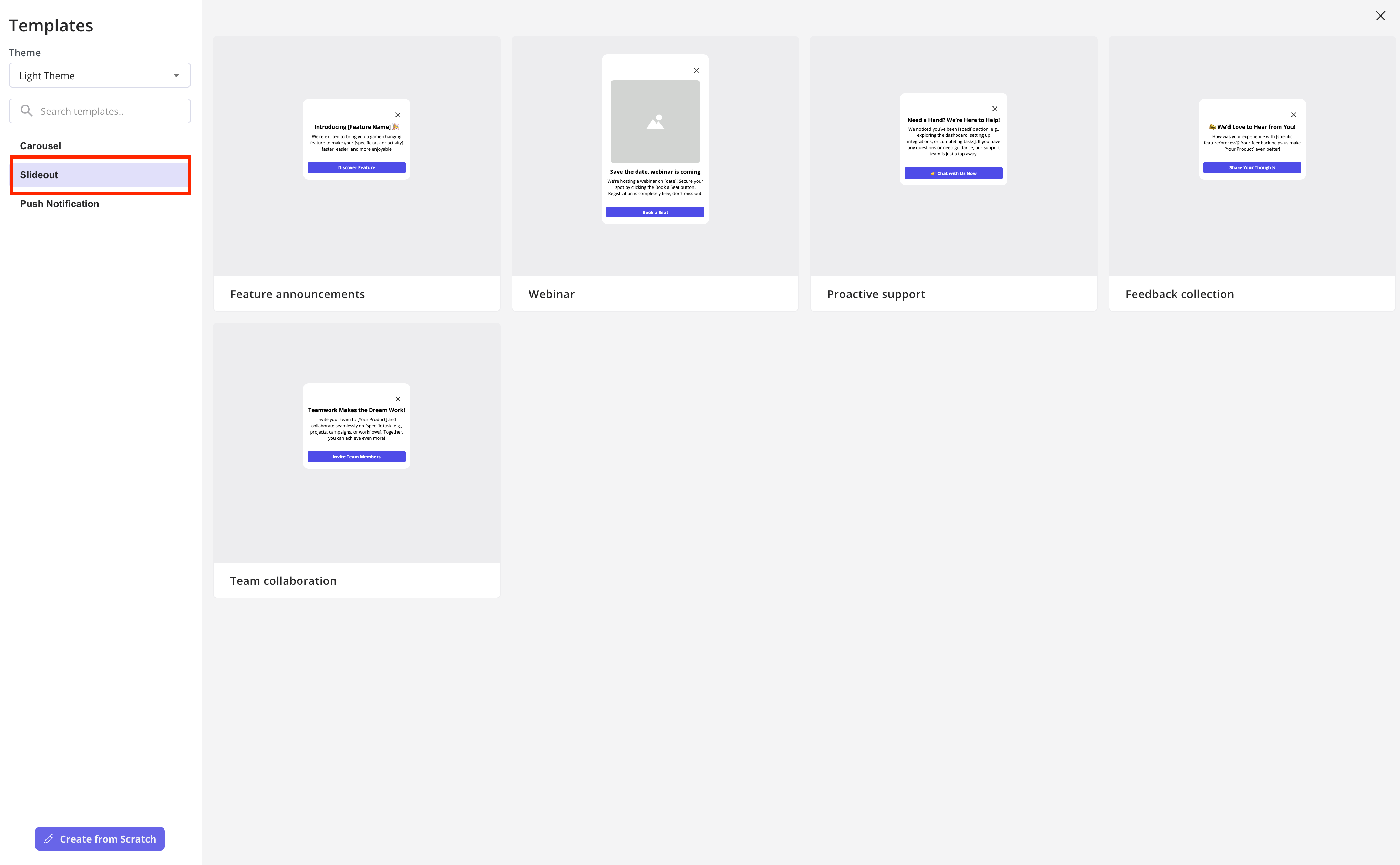 Select Slideout content type