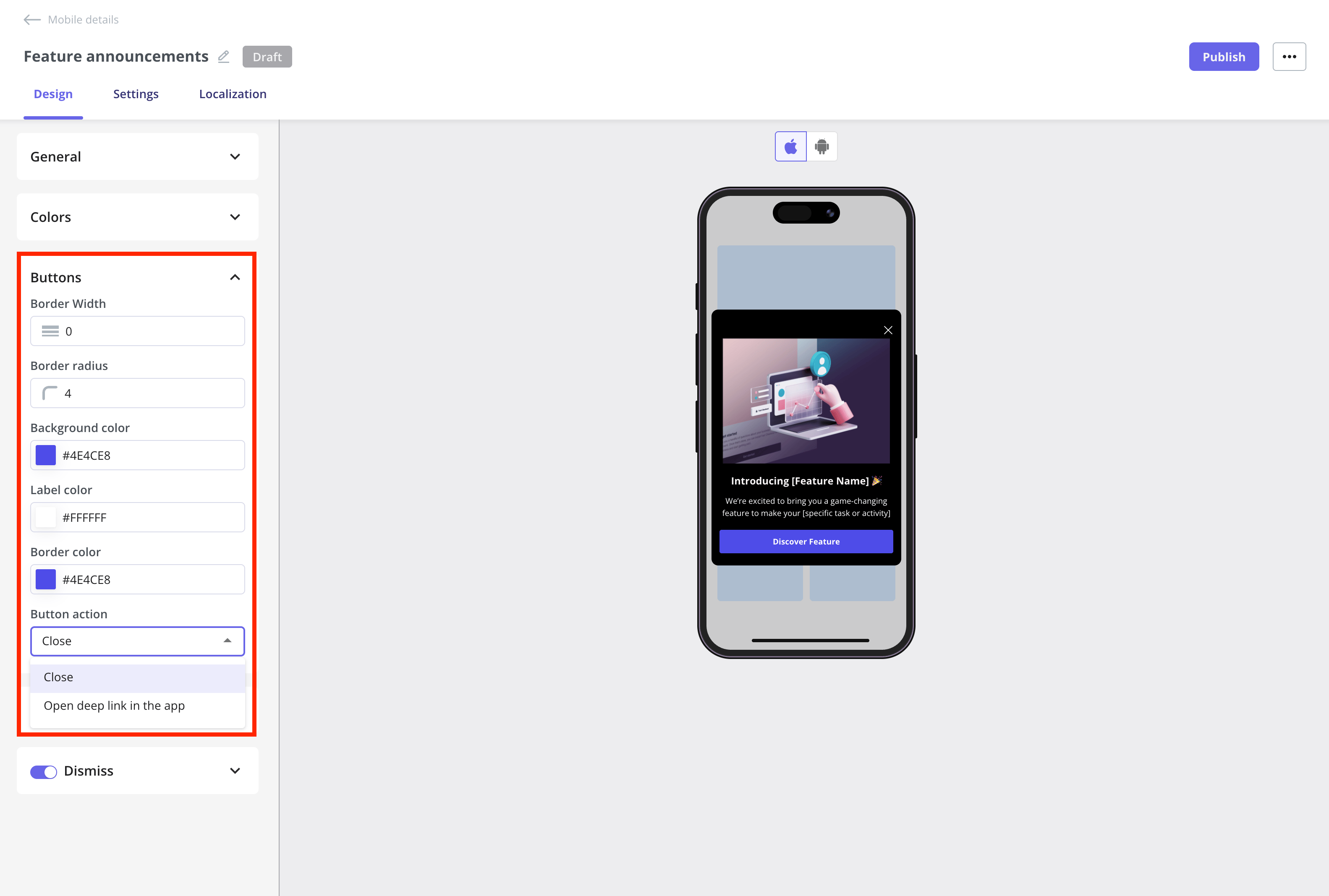 Slideout button section