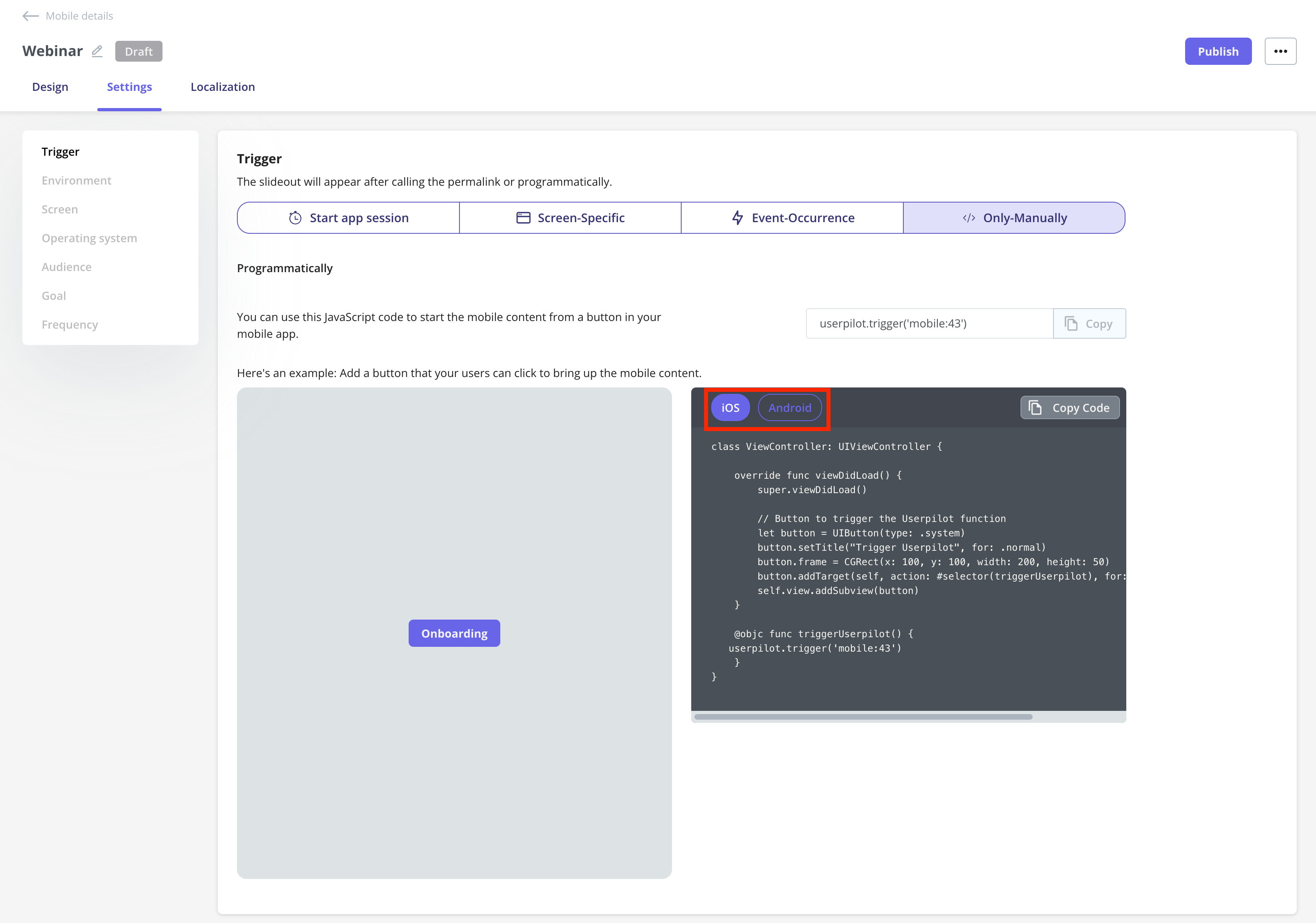 Slideout only-manually trigger code