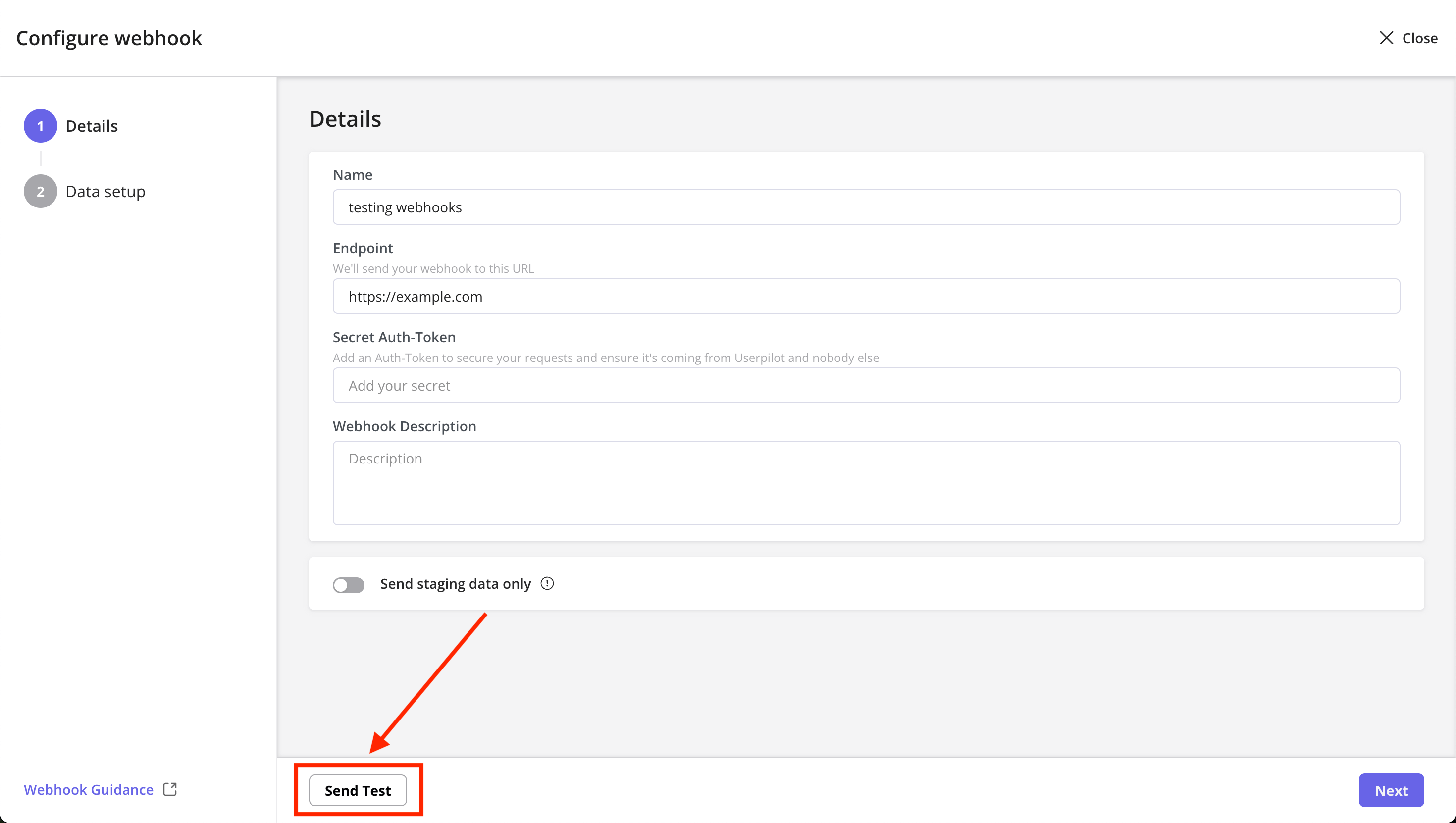 Testing a webhook