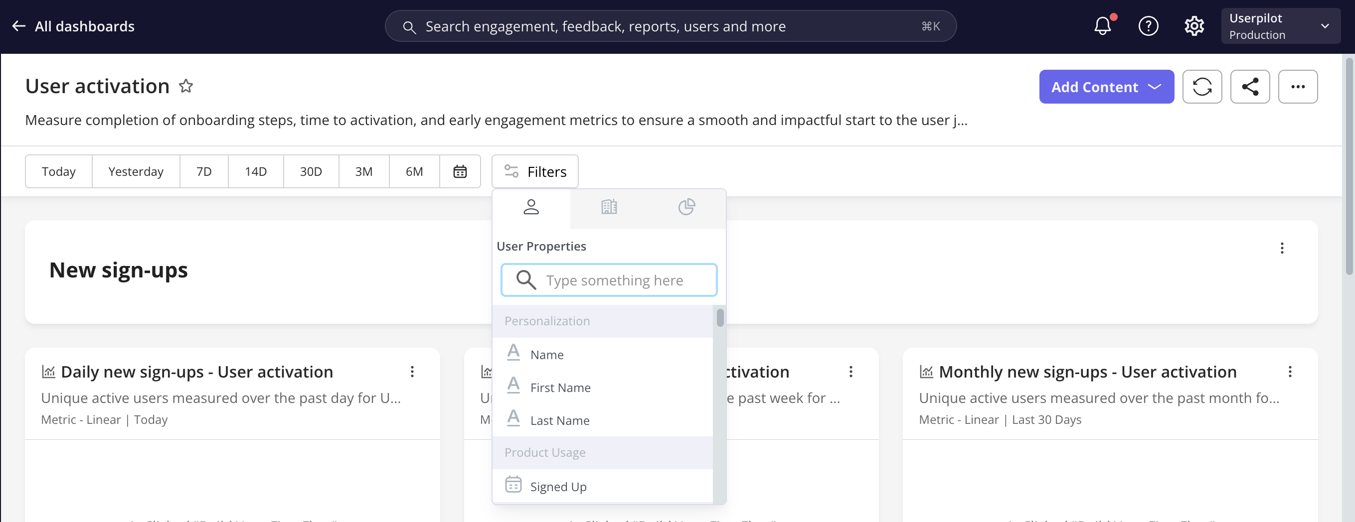 Dashboard filters