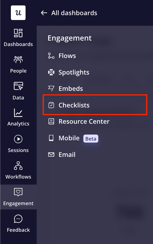 Navigate to Engagement > Checklist