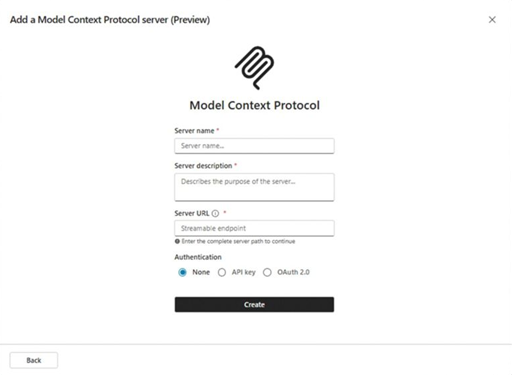 Adding a new Model Context Protocol server in Copilot Studio