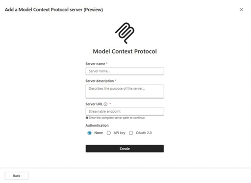 Adding a new Model Context Protocol server in Copilot Studio