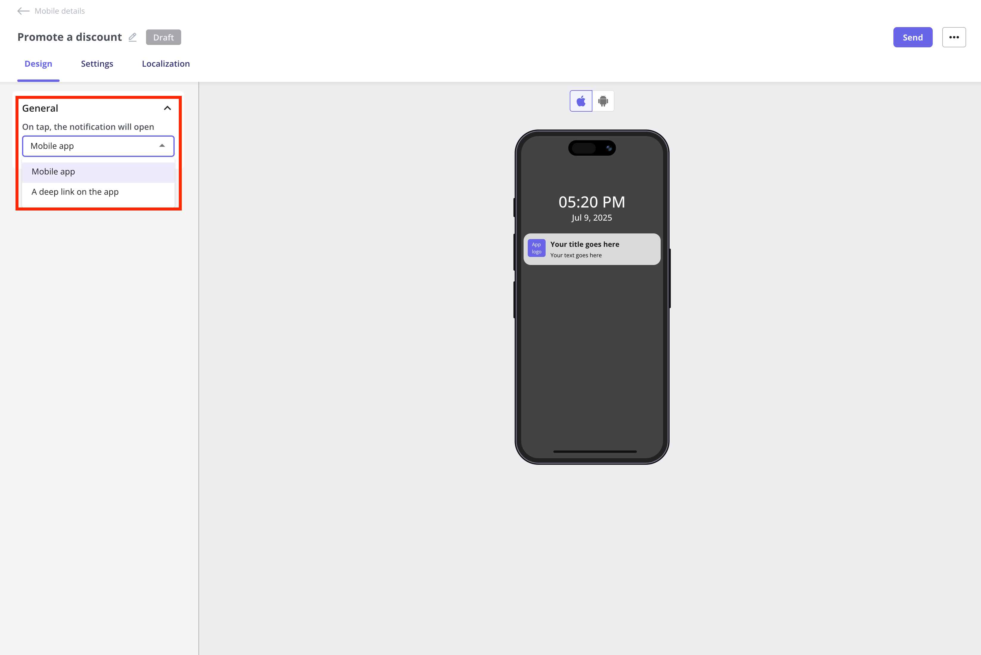 Push notification deep link example