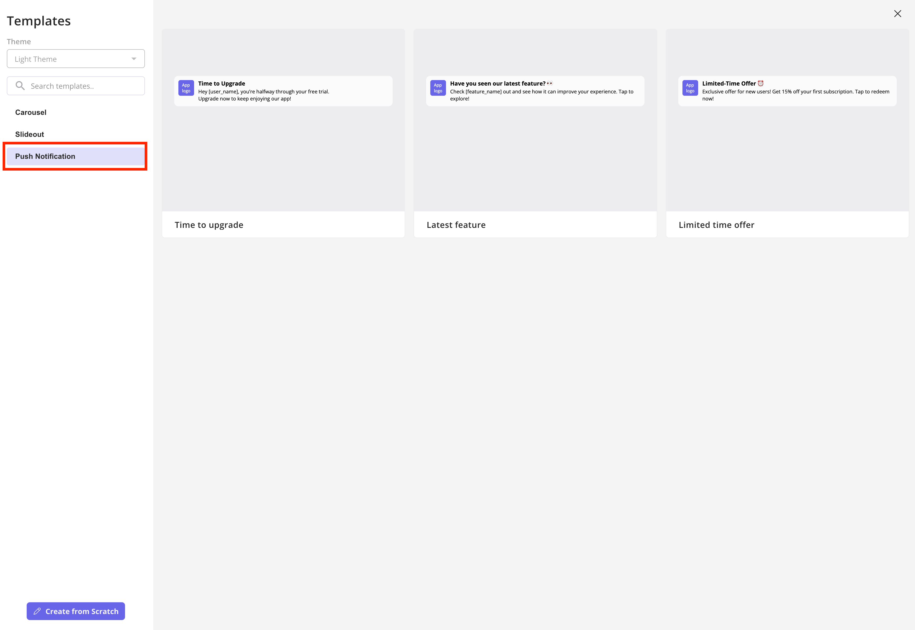 Select Push Notification content type