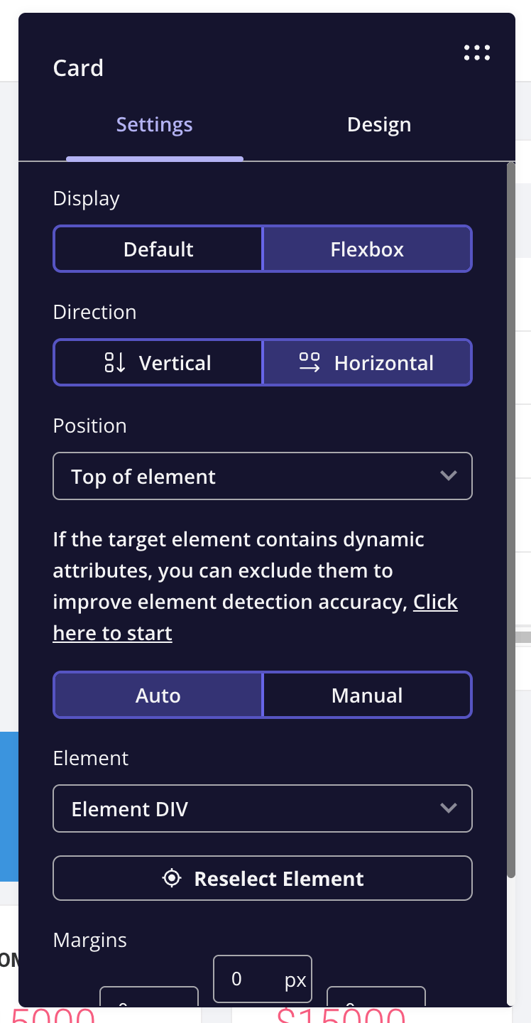 Card settings