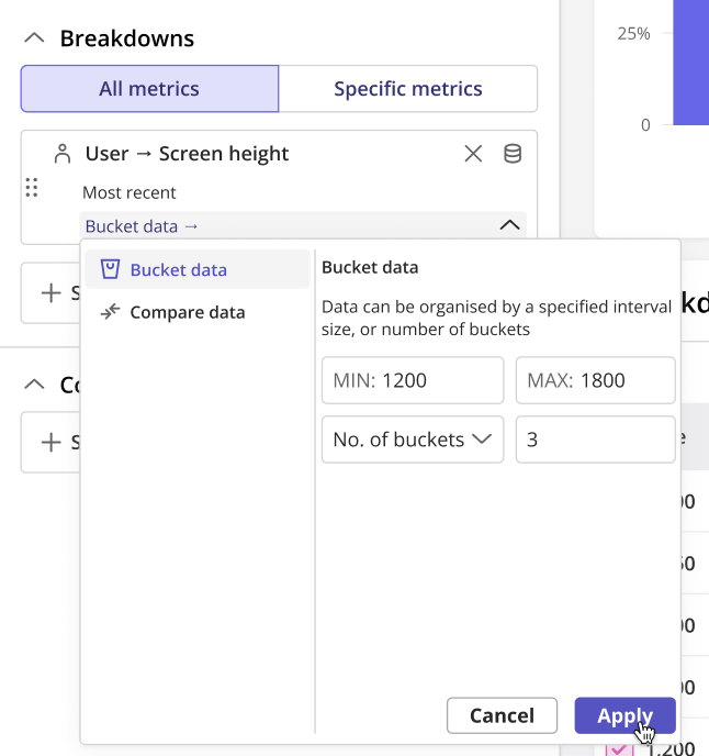 Bucketing settings panel