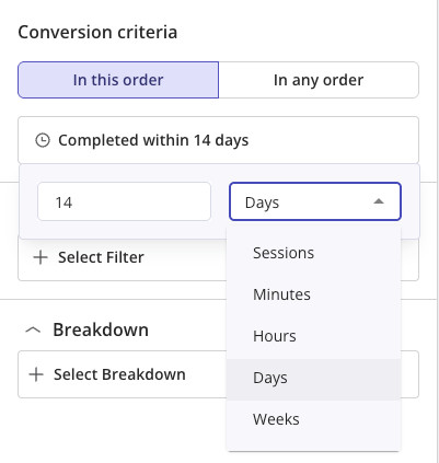 Conversion criteria settings