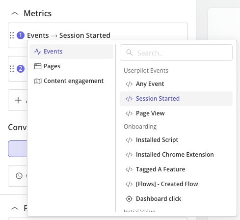Define metrics dropdown