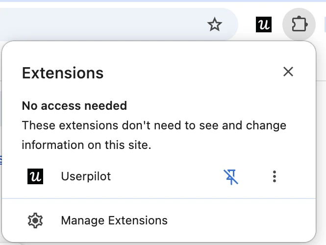 Userpilot Chrome extension in the browser extensions menu