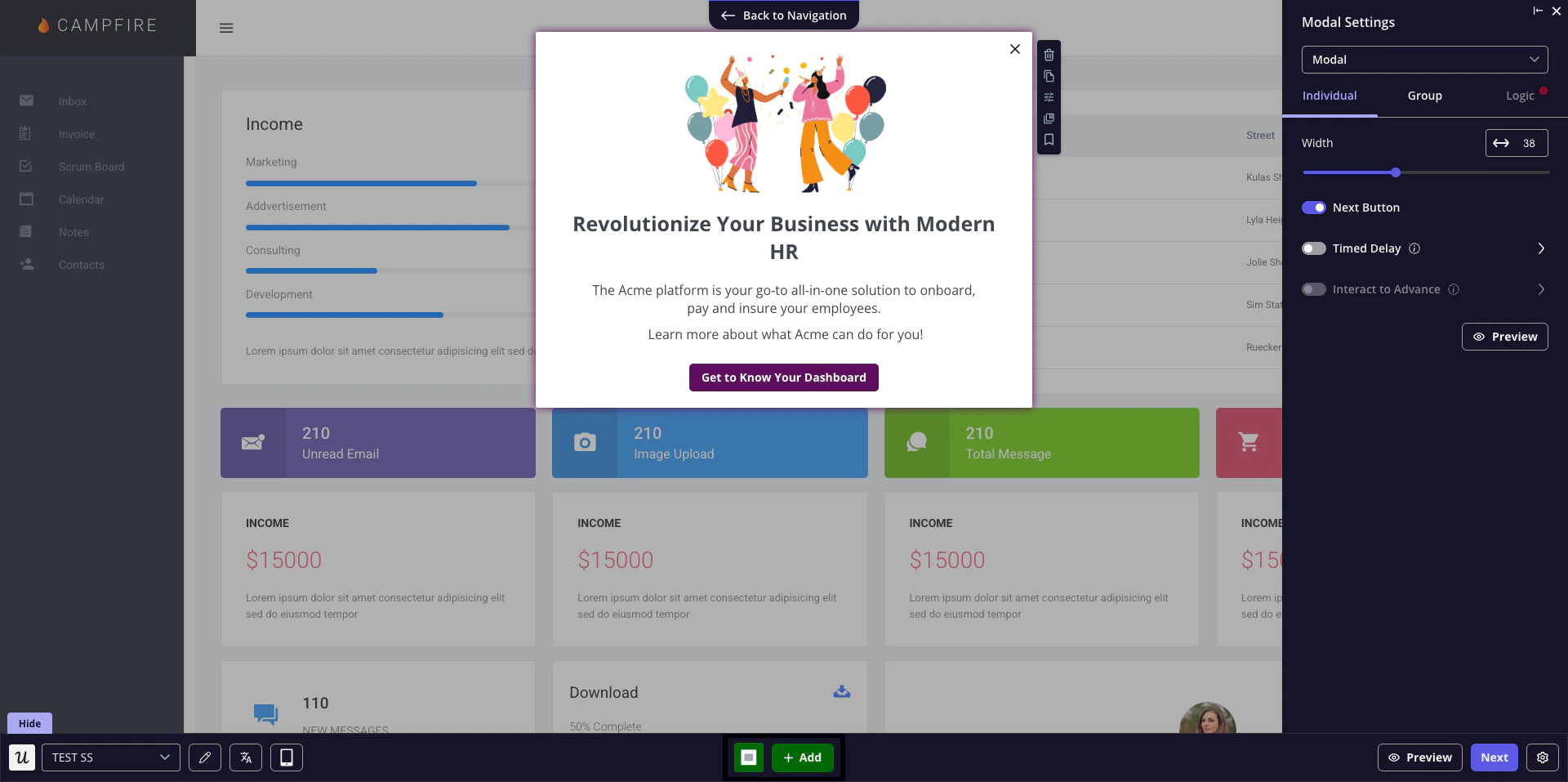 Userpilot WYSIWYG flow builder