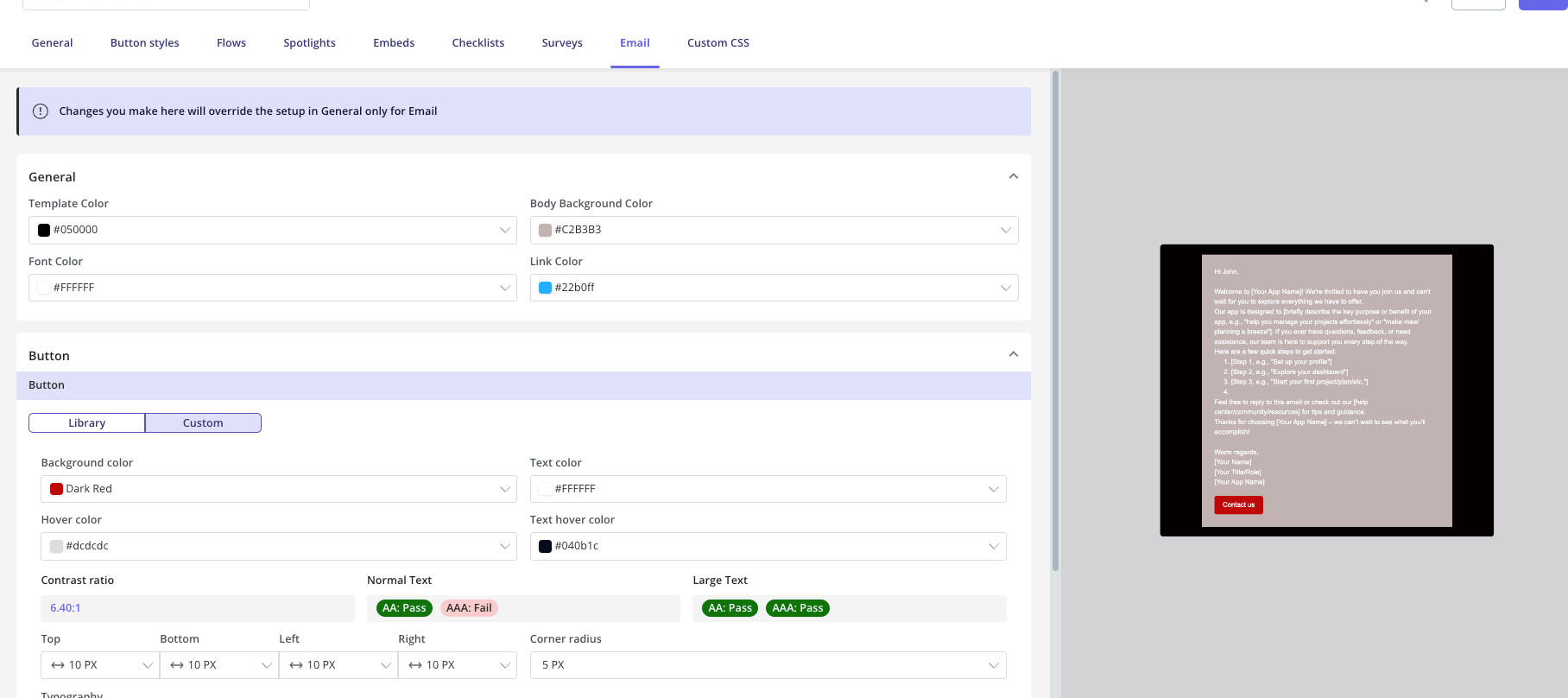 Email theme option under Configure > Themes