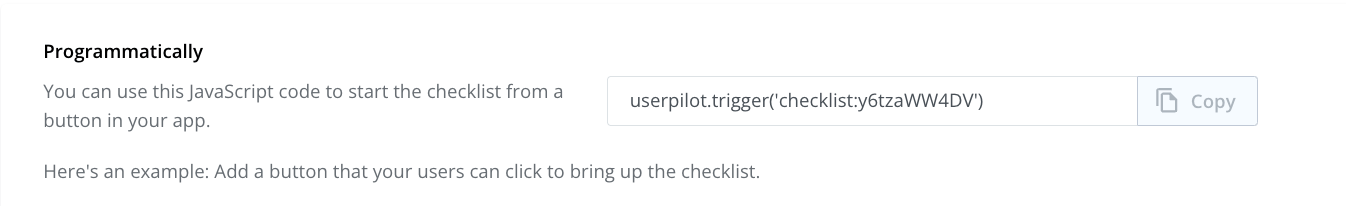 JavaScript code to trigger the Checklist