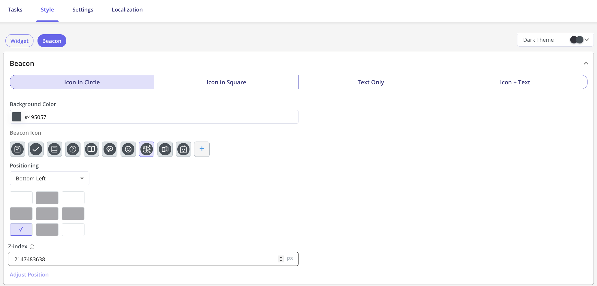 Customizing the Beacon color, type, and text