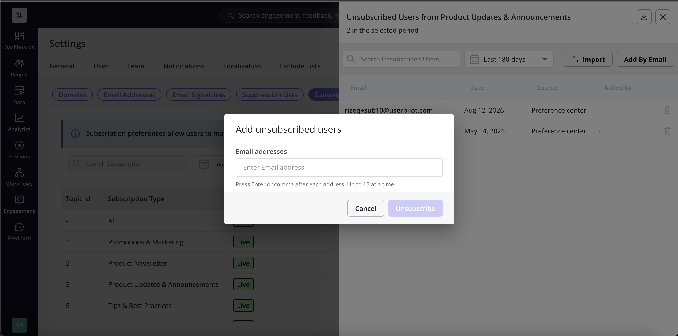Adding addresses to an unsubscribed list by hand