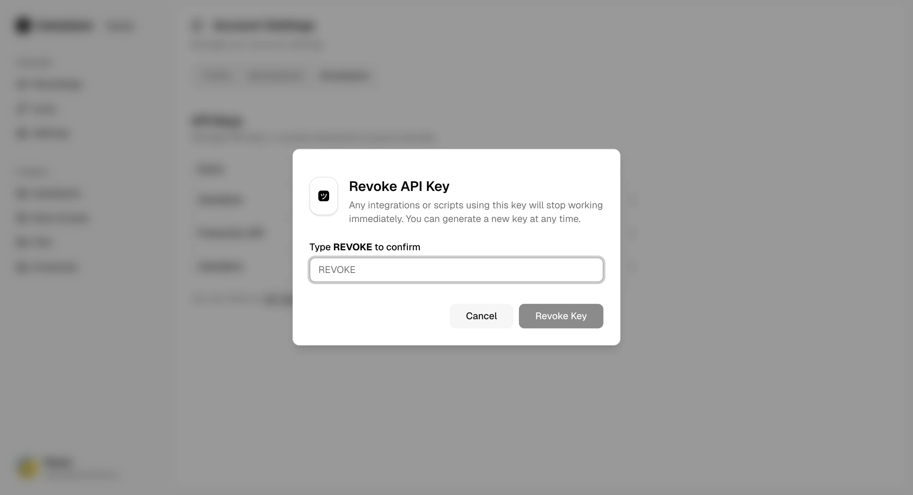 Revoke API Key confirmation dialog