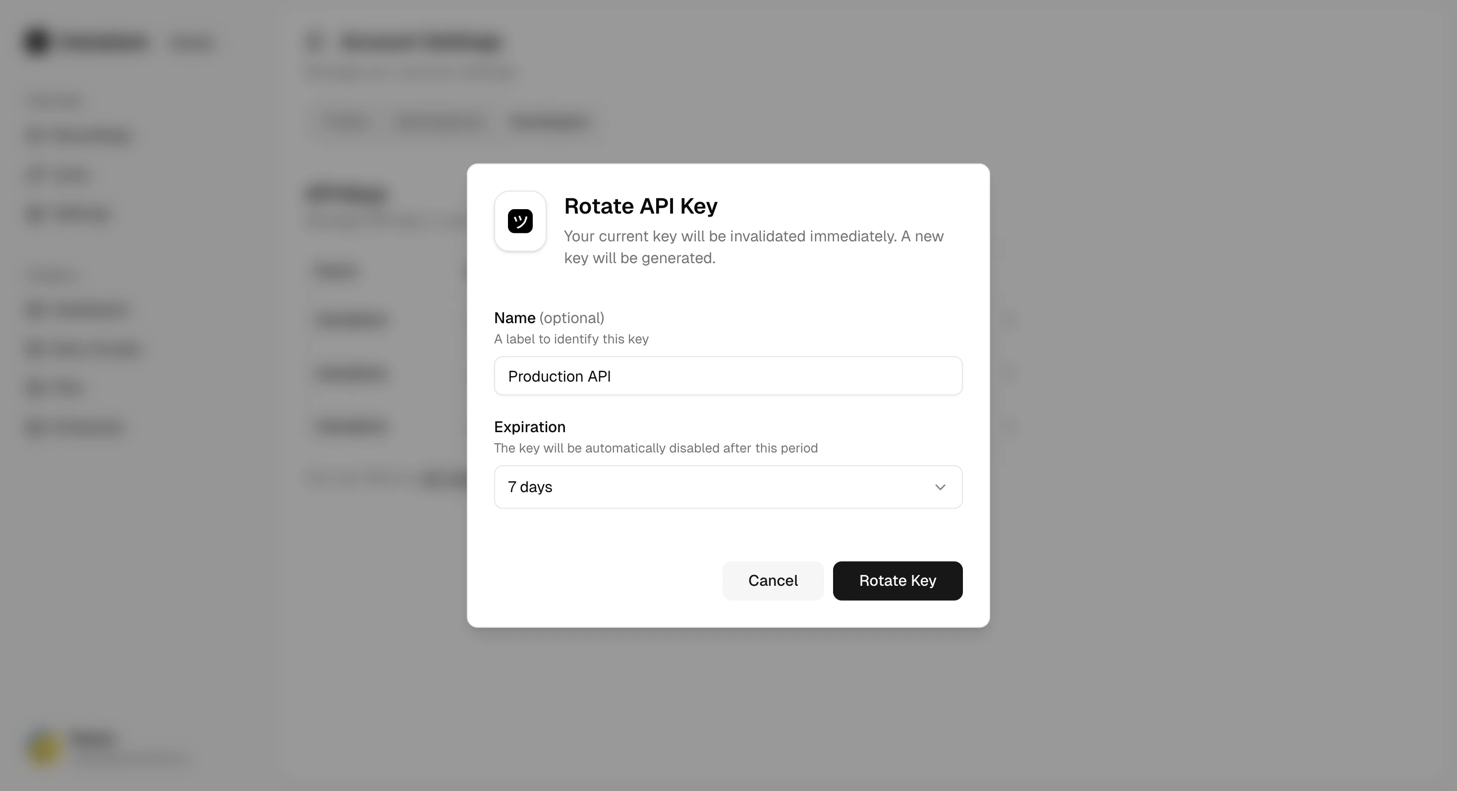 Rotate API Key dialog
