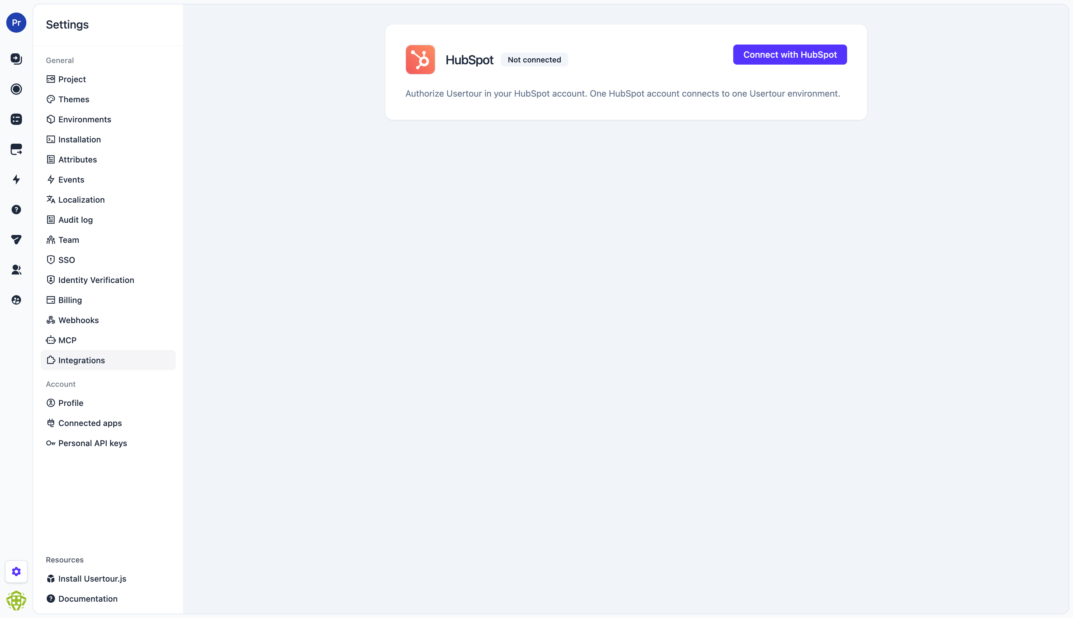 The HubSpot connection card before connecting