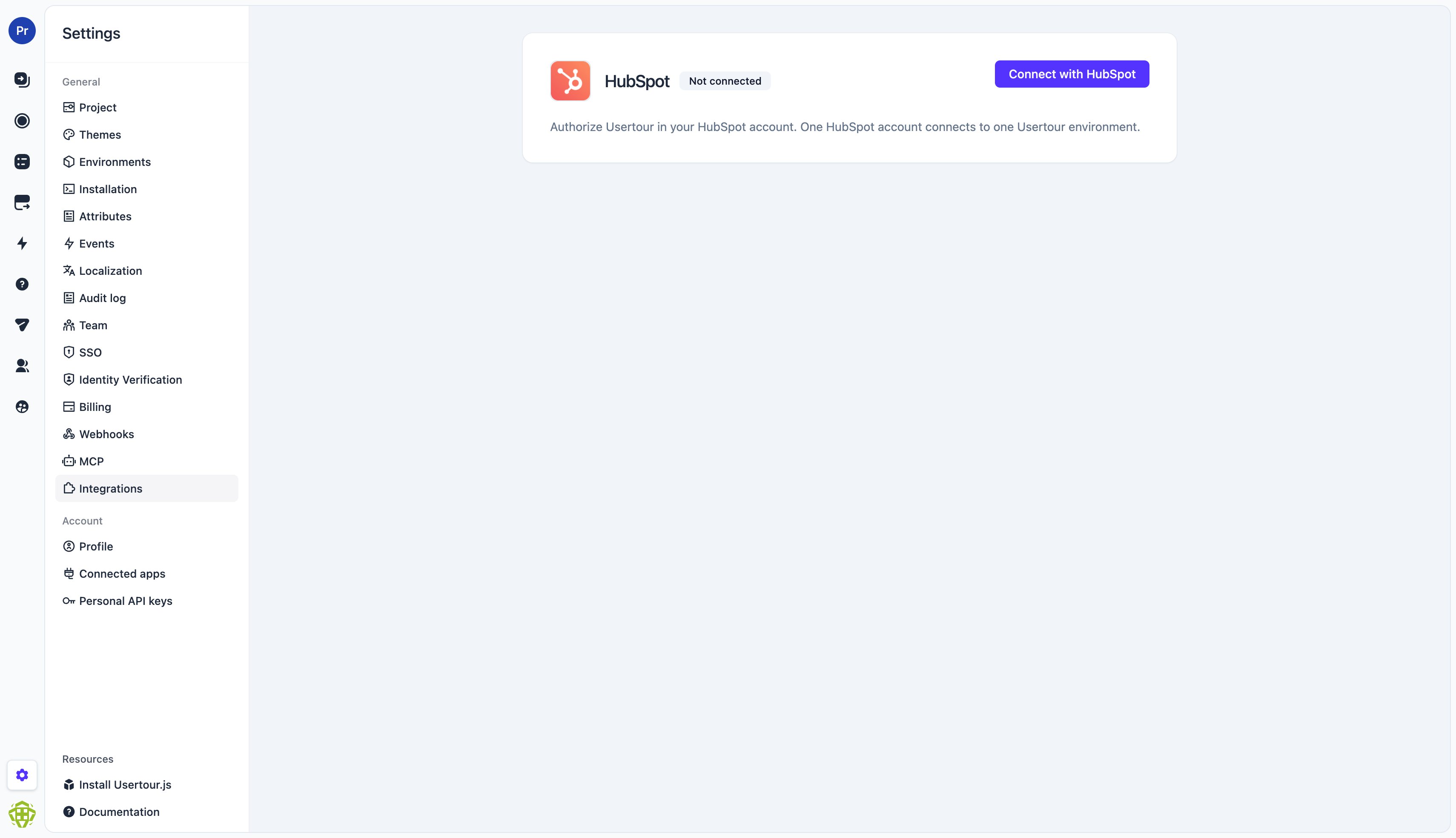 The HubSpot connection card before connecting