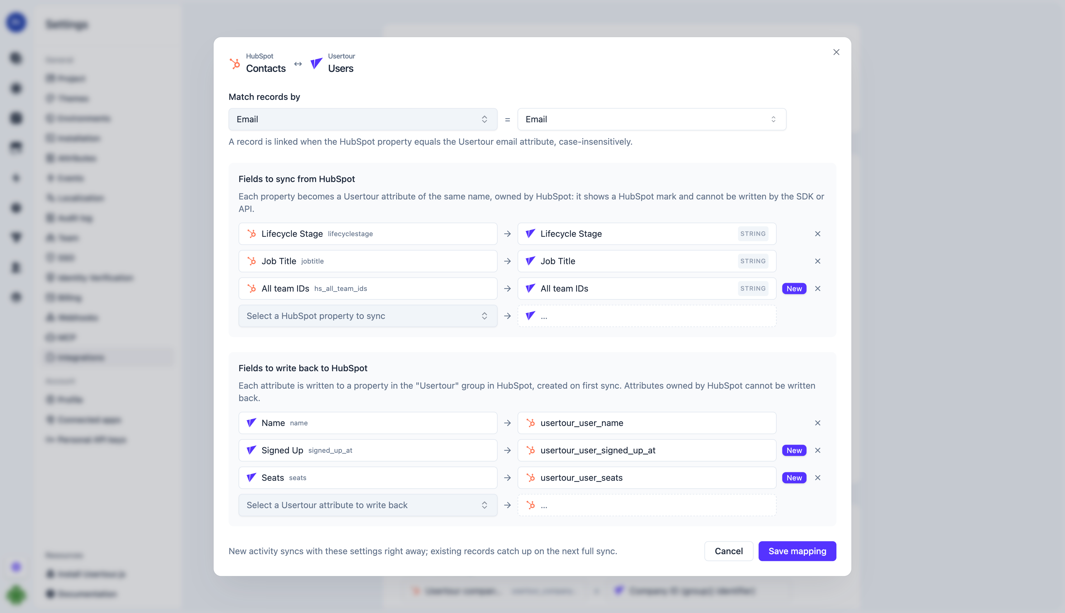 The Contacts ↔ Users mapping editor