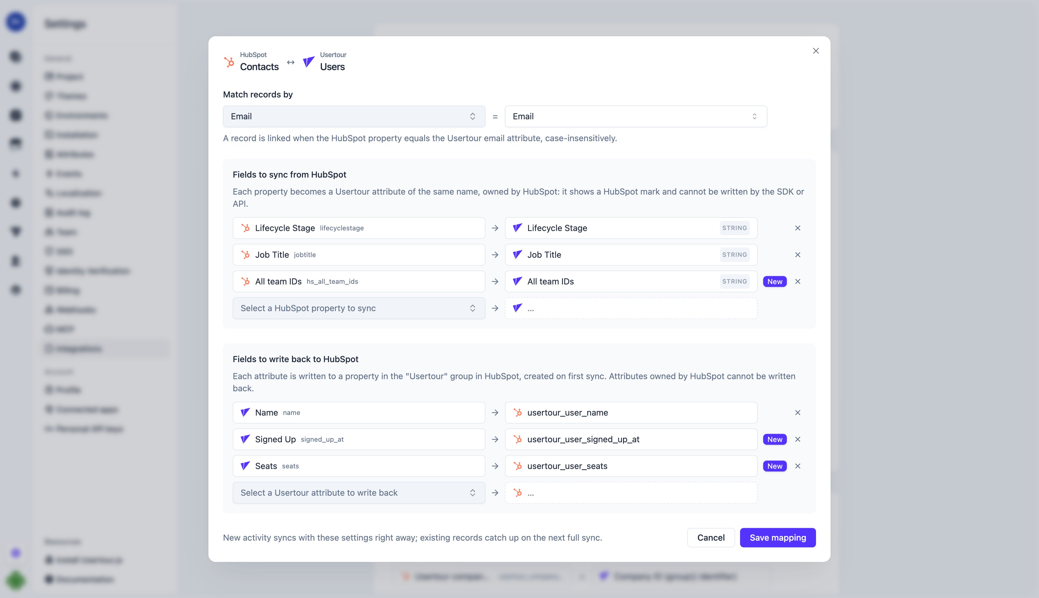 The Contacts ↔ Users mapping editor
