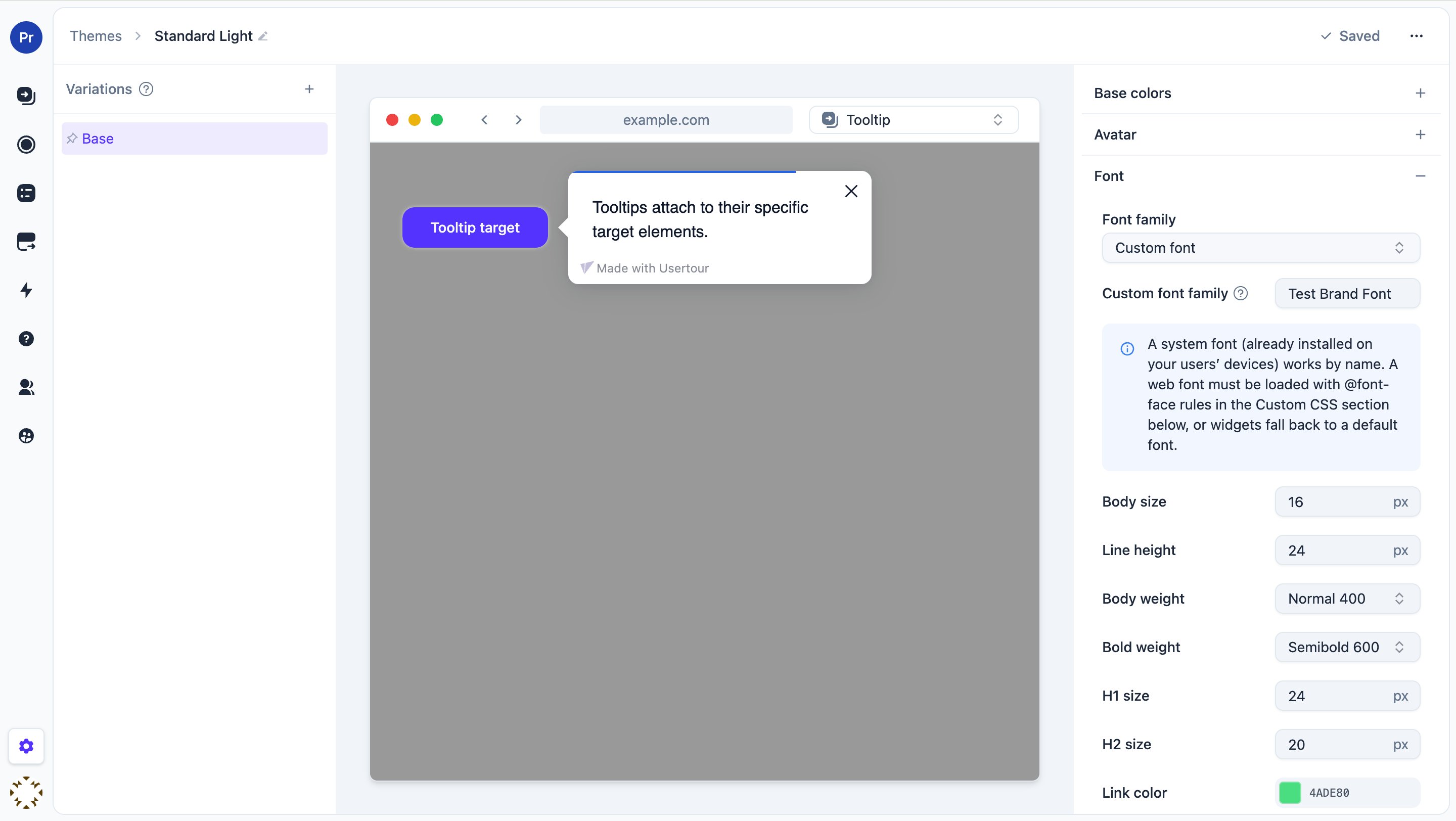 Choosing a custom font in the theme editor