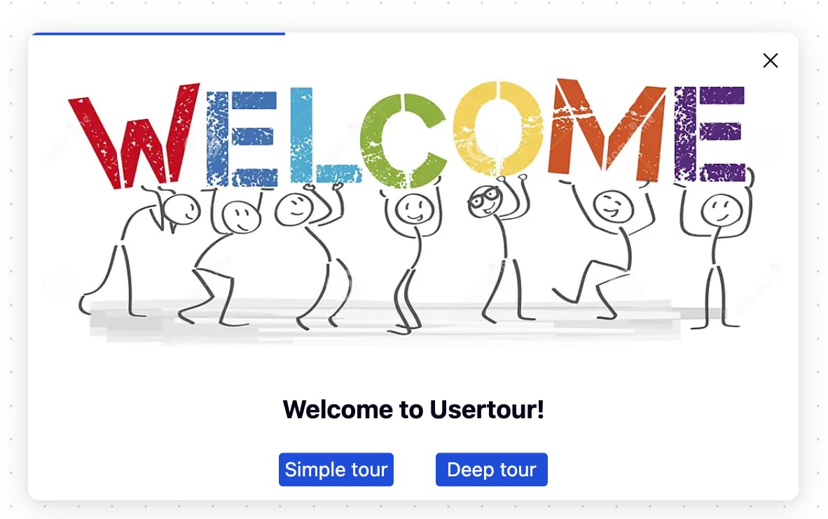 A chooser modal with Simple tour and Deep tour buttons