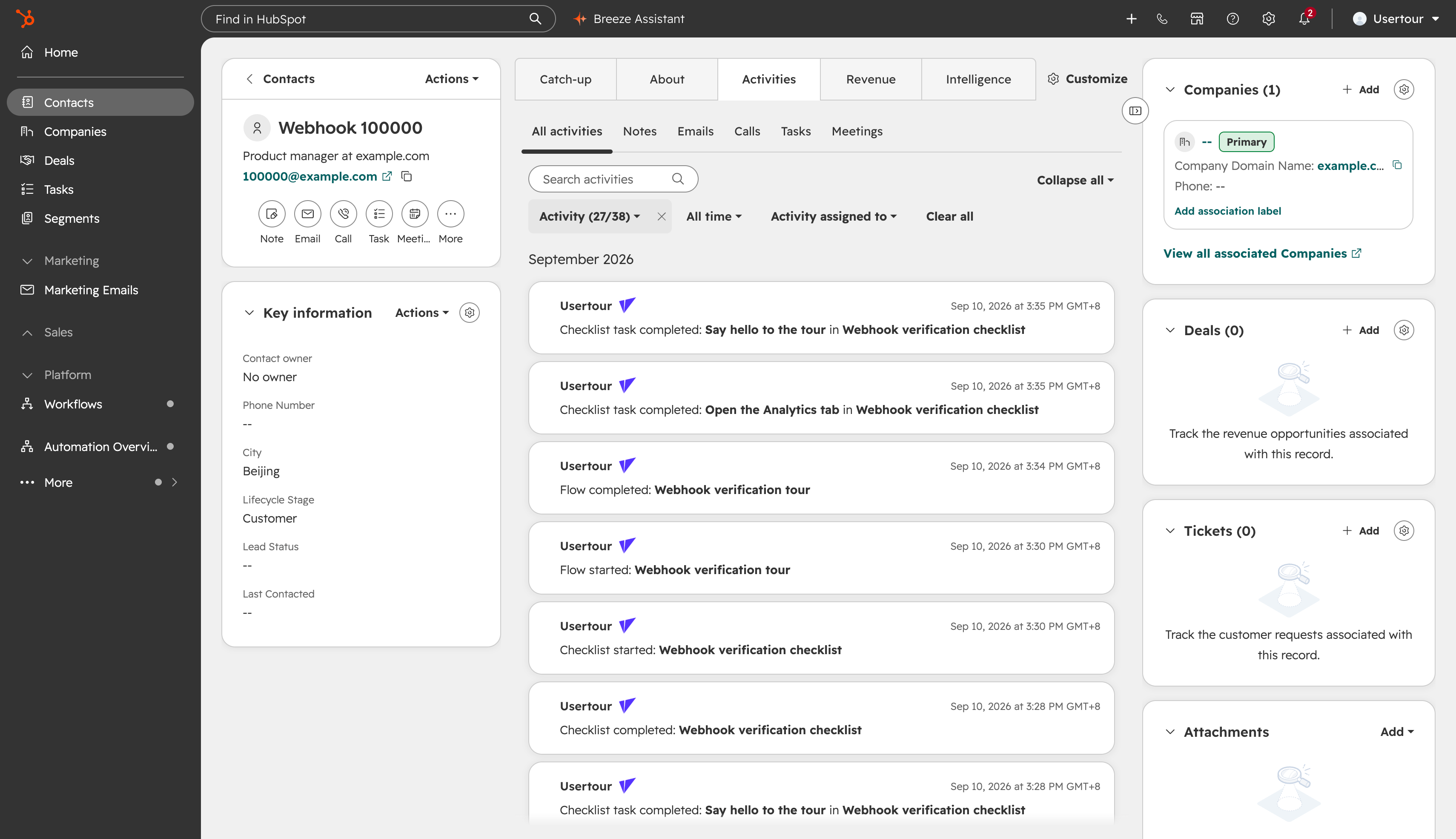 Usertour events on a contact's timeline in HubSpot