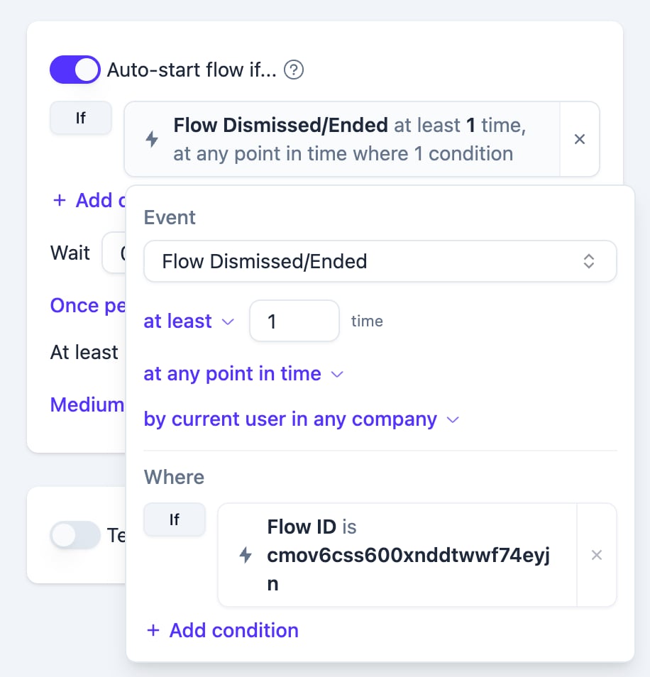 Flow Dismissed/Ended event rule filtered by Flow ID