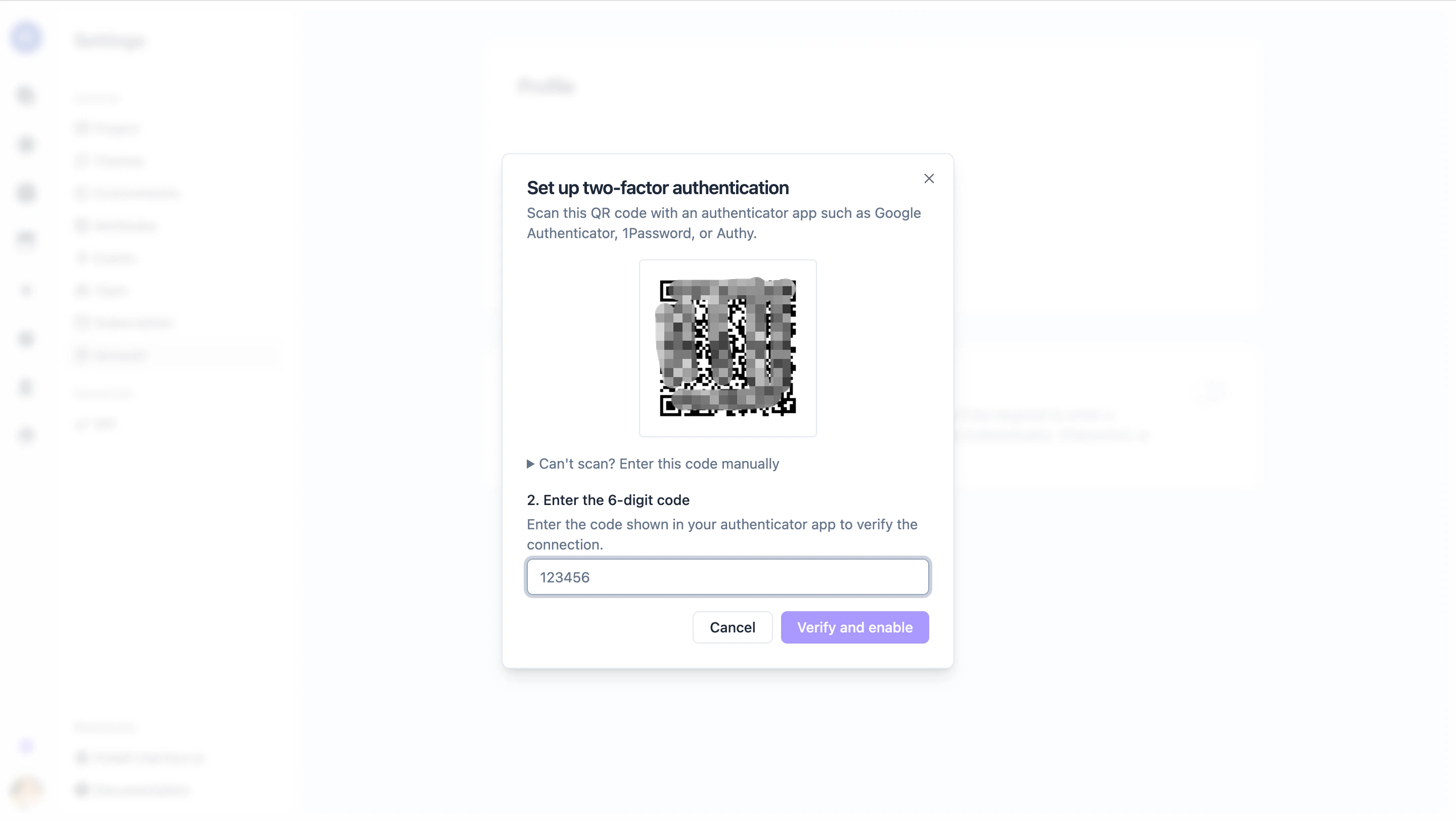 Setup step 1 — scan the QR code