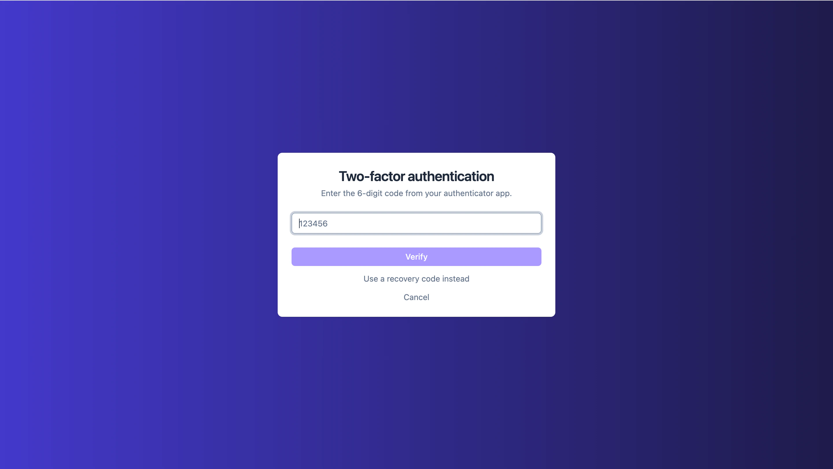 Two-factor sign-in screen